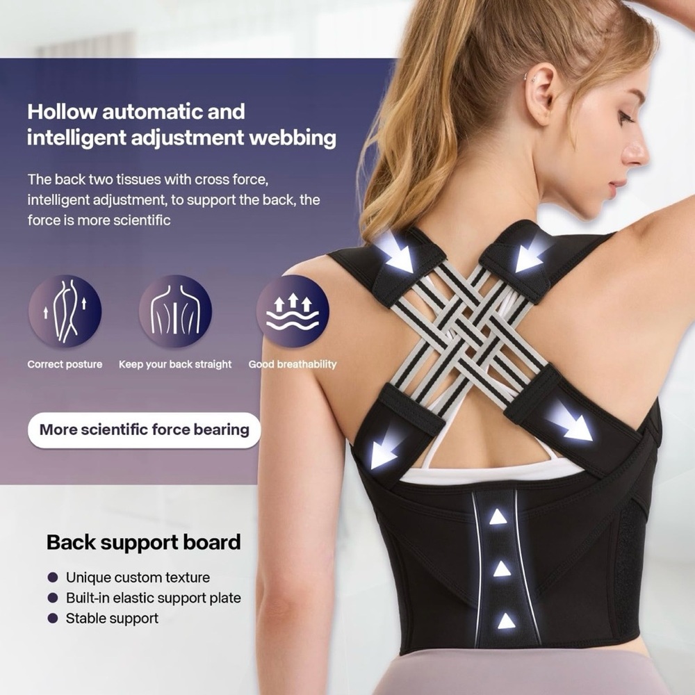 Black Posture Support Brace with Adjustable Straps - Picture 4 of 5